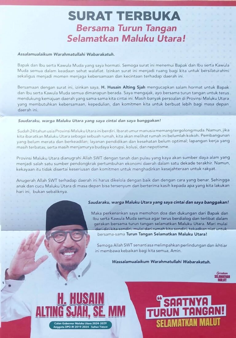 Ini Pesan Yang Disampikan Husain Alting Sjah Dalam Surat Terbukanya Untuk Rakyat Maluku Utara